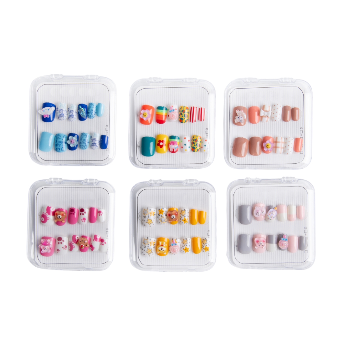 Coslifestore-Press on Nails- Stick on Nails for kids - 72 Reusable Artificial Nail Set with jelly tabs -6 designs-Lightweight, Long Lasting, Easy to Use, Quick Fix for Special Occasions