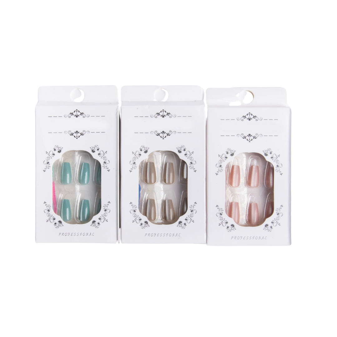 Coslifestore- Glossy Cats Eye Reusable Artificial Press on Nails, Fake Nail 72 PCS Set-3 shades-3 packs Lightweight & Long Lasting| Easy To Use Press on Nails with Kit-(Pink, Nude, Sea Green)-CH-03