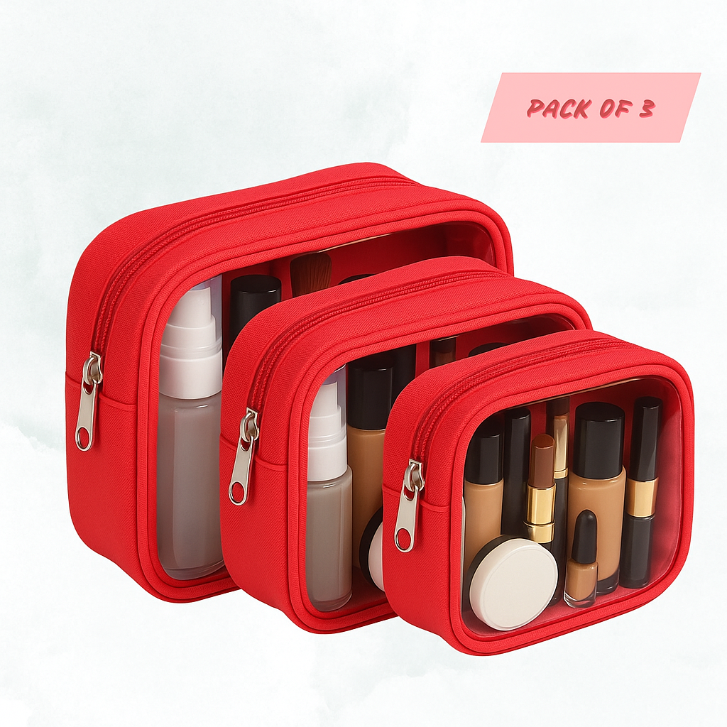 COSLIFESTORE-PACK OF 3 PVC POUCHES- RED