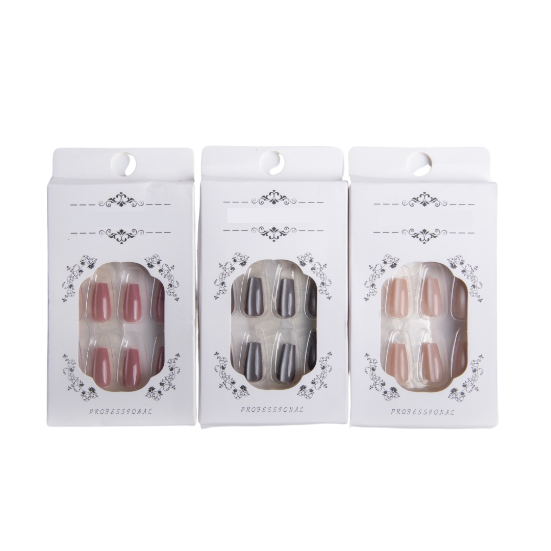 Coslifestore- Glossy Cats Eye Reusable Artificial Press on Nails, Fake Nail 72 PCS Set-3 shades-3 packs Lightweight & Long Lasting| Easy To Use Press on Nails with Kit-(Pink, Nude, Grey)-CH-02