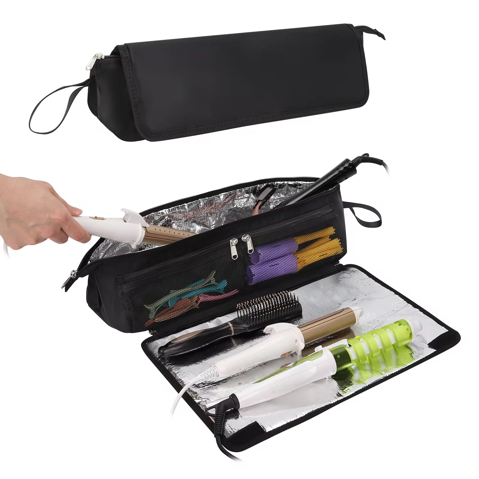 Coslifestore- Hot Hair Tools Travel Bag with Heat Resistant Removable Mat, Hair Accessories Organizer Case, Women Travel Essentials, Storage Pouch for Curling Iron, Straightener, Flat Iron, hair dryer
